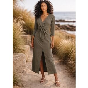 Zara Olive Tie-Front Midi Dress